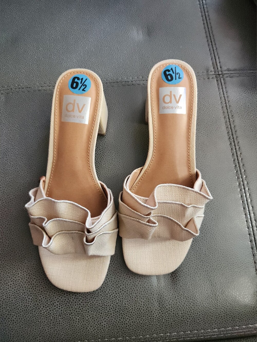 Dolce Vita Beige Ruffle Slide Mules